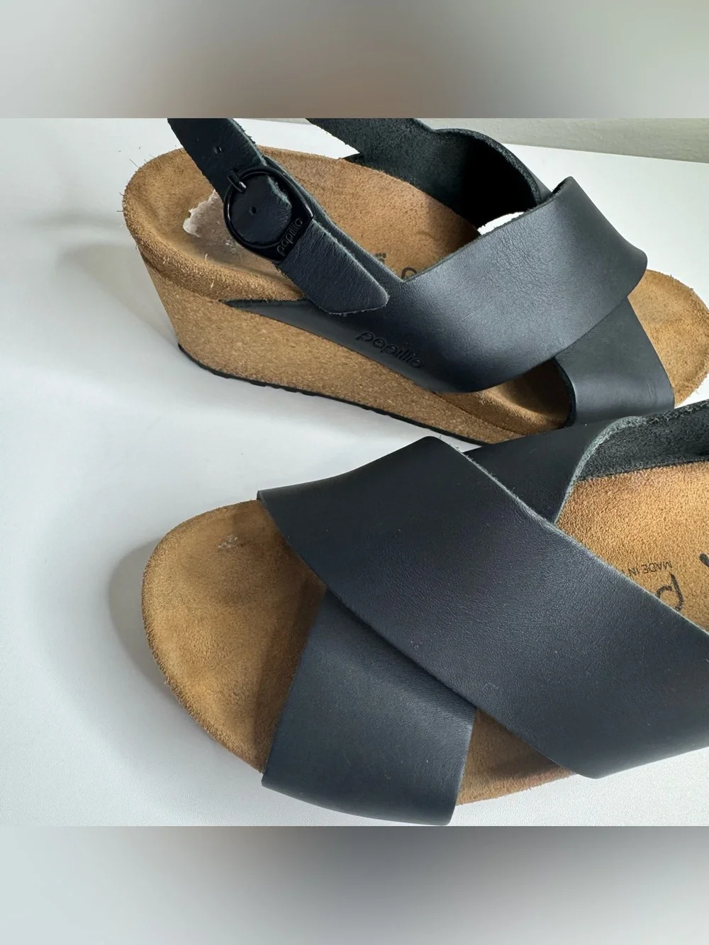 Birkenstock Papillio Samira Black Leather Wedge Sandal Size 37 US 7 Women’s